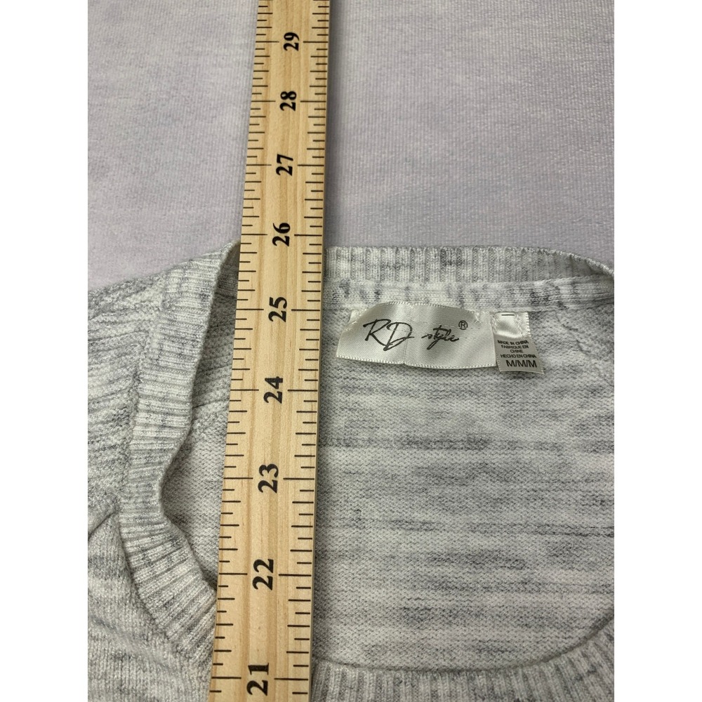 RD Style Womens Gray Space Dye Crew Neck Sweater Curved Hem 70S1174SF Medium - Picture 4 of 6